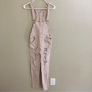American Bazi Distressed Retro Overalls Bibs Pink Trendy Skinny Small Cotton